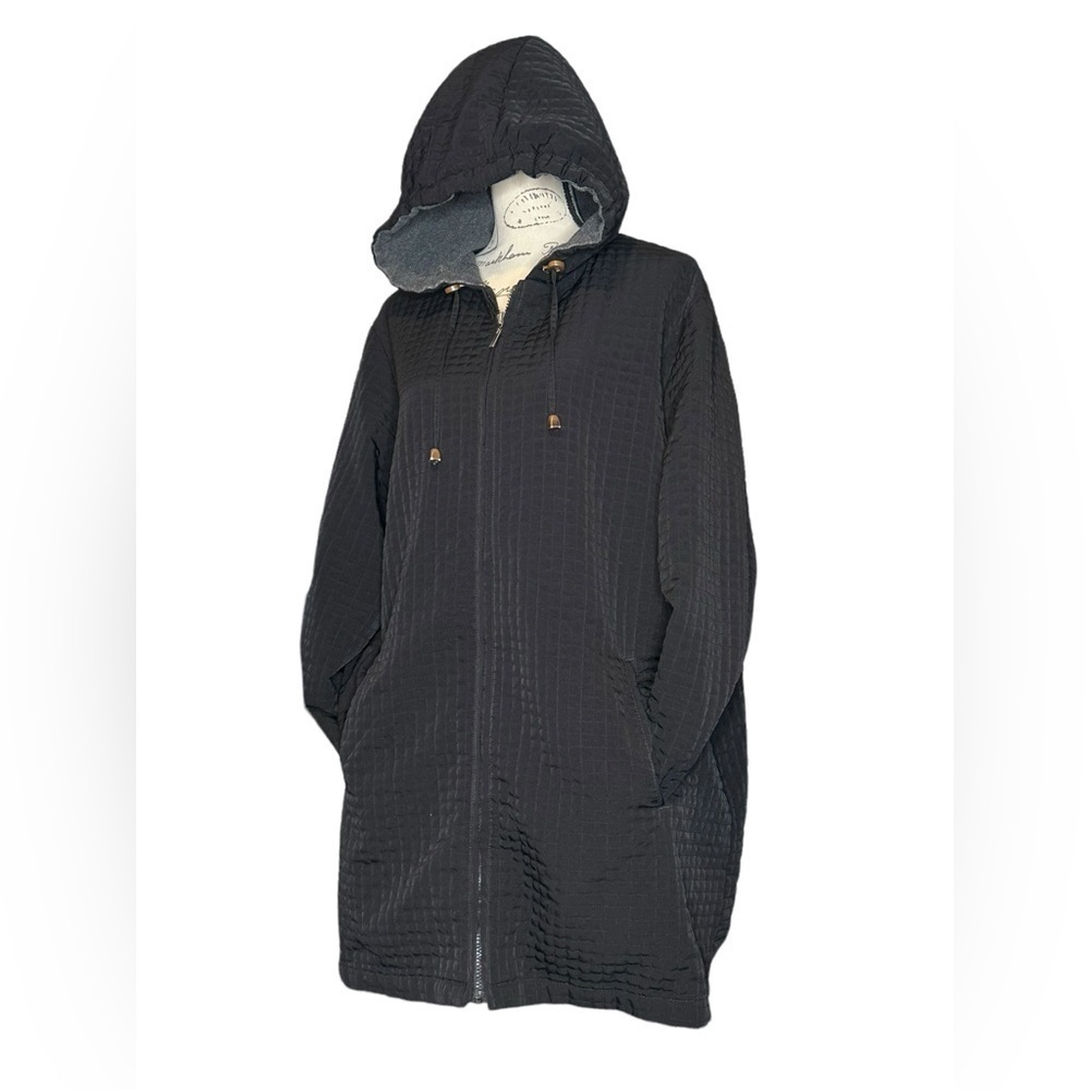 Willow Lane Hooded Quilted Black Jacket Size 1X in Excellent Used Condition